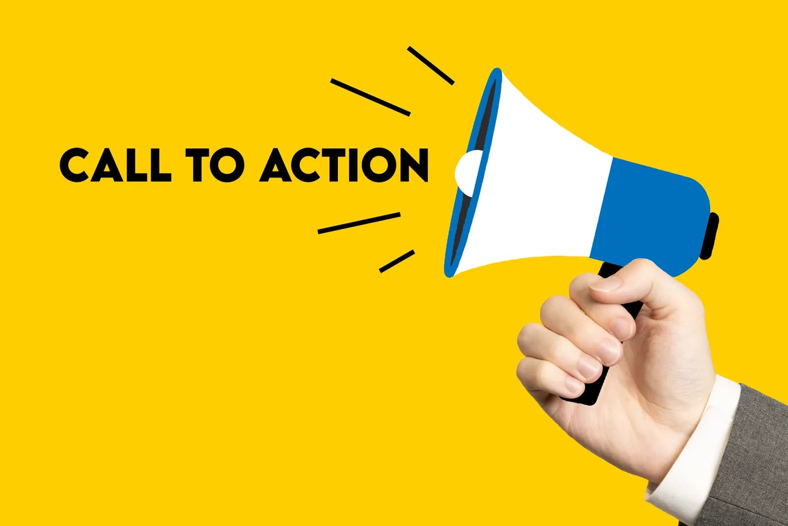 Megafon tutan bir el ve “Call to Action” yazısı