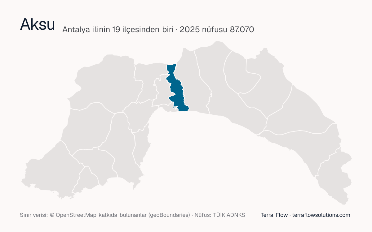 Aksu ilçesinin Antalya ilçe haritasındaki konumu