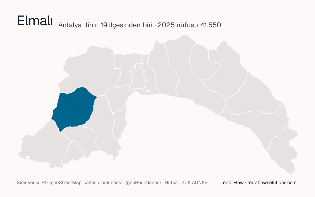 Elmalı ilçesinin Antalya ilçe haritasındaki konumu