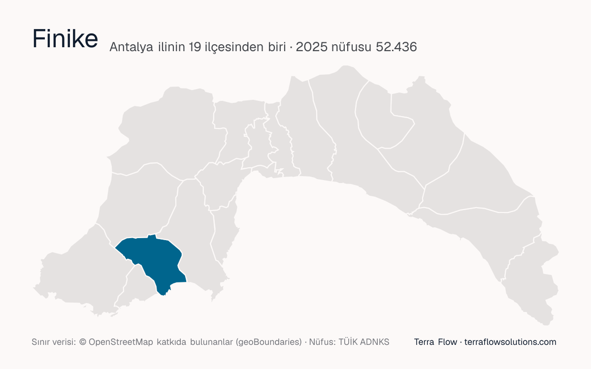 Finike ilçesinin Antalya ilçe haritasındaki konumu