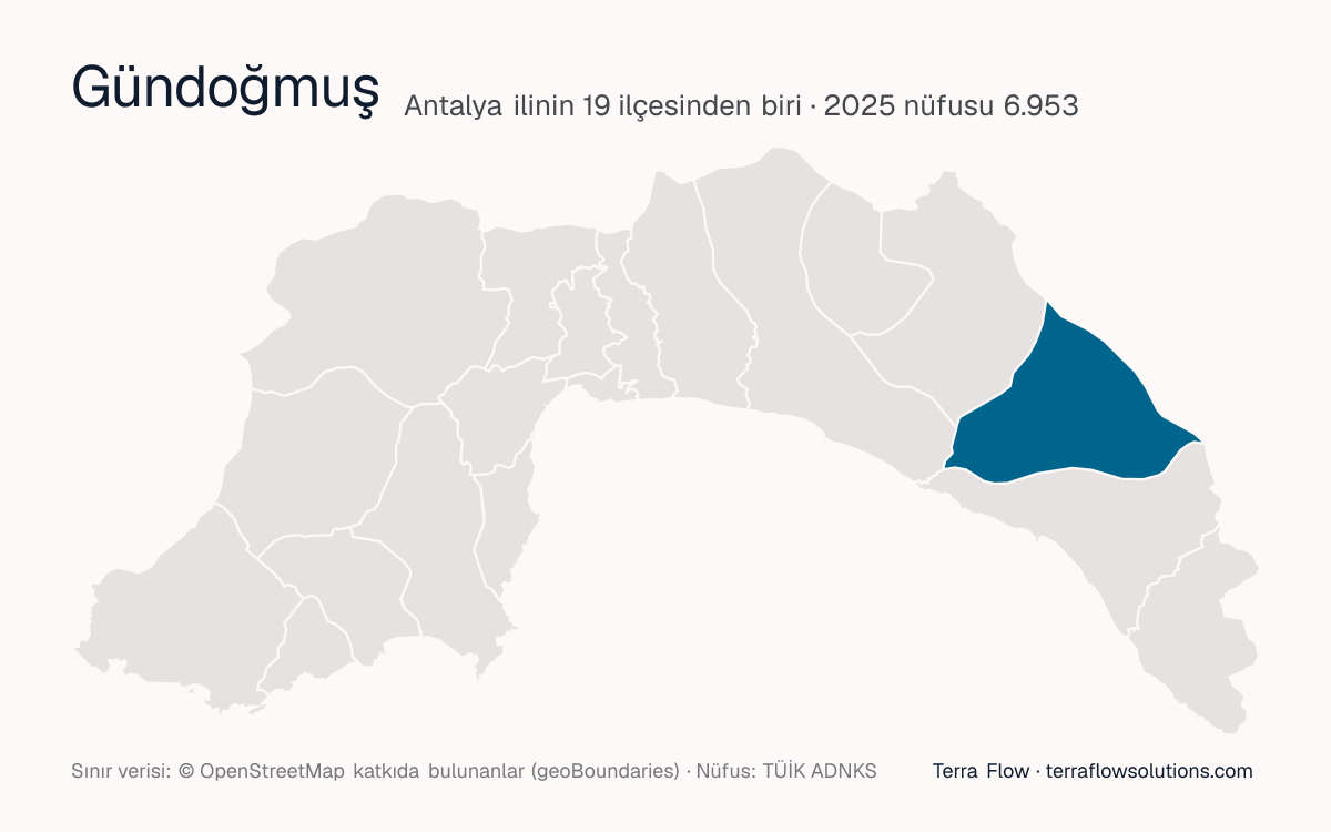 Gündoğmuş ilçesinin Antalya ilçe haritasındaki konumu
