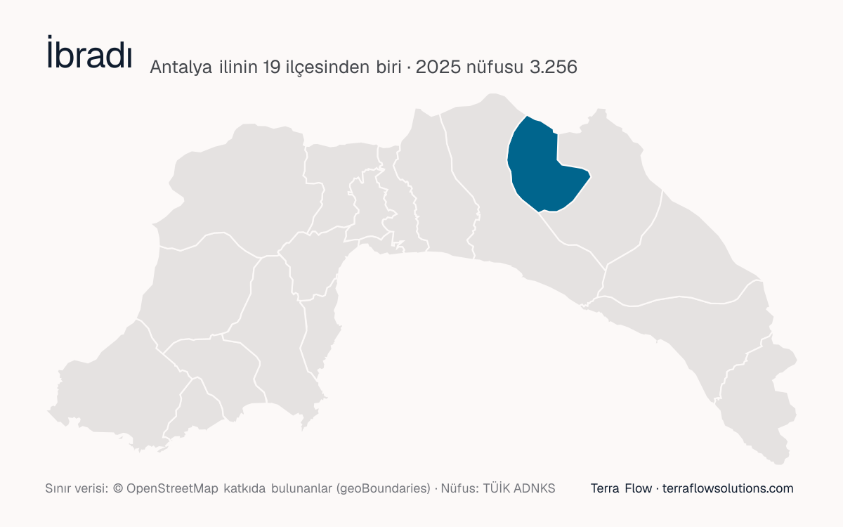 İbradı ilçesinin Antalya ilçe haritasındaki konumu