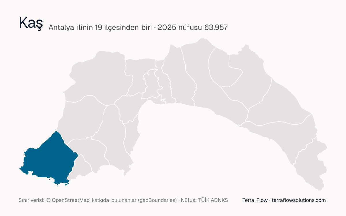 Kaş ilçesinin Antalya ilçe haritasındaki konumu