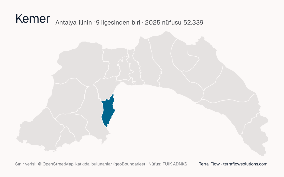 Kemer ilçesinin Antalya ilçe haritasındaki konumu