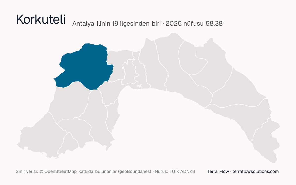 Korkuteli ilçesinin Antalya ilçe haritasındaki konumu
