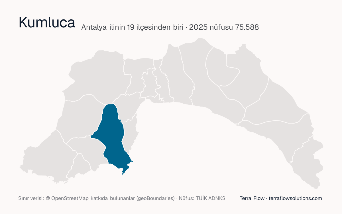 Kumluca ilçesinin Antalya ilçe haritasındaki konumu