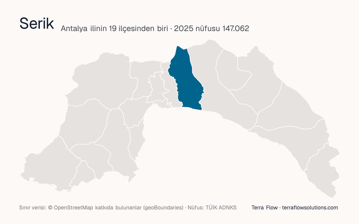 Serik ilçesinin Antalya ilçe haritasındaki konumu